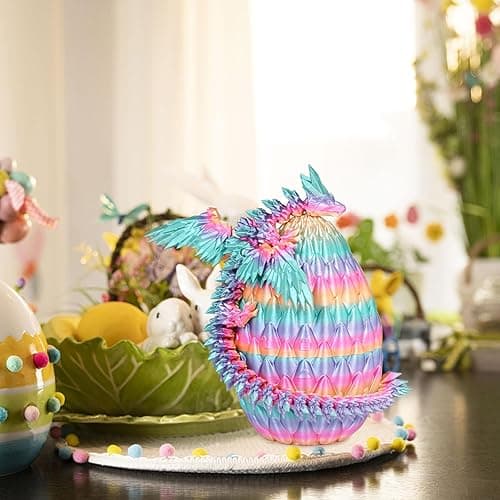 Mydhall 3D Printed Flying Dragon Egg with Articulated Dragon Inside – Toys&Gifts for Kids,Home Decor,Creative Ornaments,Birthday,Easter (Rainbow,Medium) thumbnail 3