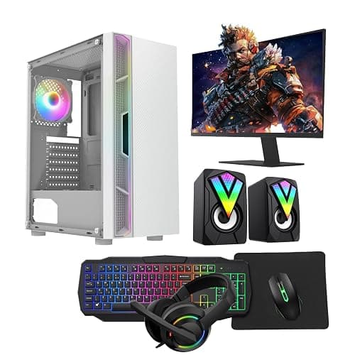 Gaming PC – Intel Core i5, GT 730 4GB Graphics, 16GB RAM, 1TB HDD + 128GB SSD, Windows 11 Pro, 22" Monitor, Keyboard, Mouse, Headset – High-Performance Gaming PC Bundle (Luna White) - Image 1