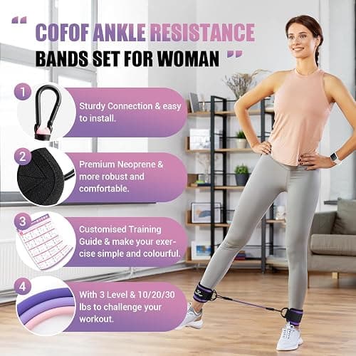 Ankle Resistance Bands with Cuffs, Ankle Bands for Working Out, Kickbacks Hip, Leg Glute Exercise Equipment with Training Poster, Resistance Workout Equipment for Women thumbnail 2