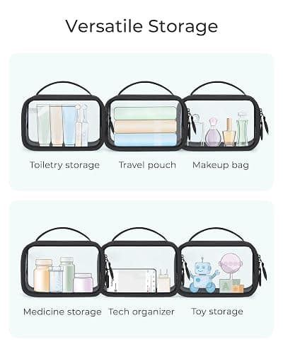 BAGSMART Double Layer Clear Makeup Bag, TSA-Approved Toiletry Bag, Large Opening with Handle, Cute Water-Resistant Travel Cosmetic Bag with Double Zipper for Car Essentials(Black) thumbnail 4