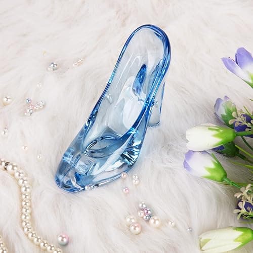 SHOWLOUE Cinderella Shoe Decor, Crystal High Heels Shoes Ornaments Glass Slipper Decoration Gift for Birthday Wedding Party, 5.12" x 2.36" x 4.33", Blue thumbnail 5