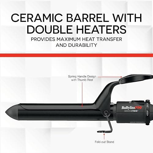 BaBylissPRO Ceramix Xtreme Dual Voltage Ceramic Curling Iron with Far Infrared Heat up to 430°F and Negative Ions, Spring Handle thumbnail 4