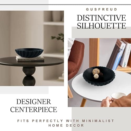 GUSFREUD Black Decorative Bowl - Large Fruit Bowl for Kitchen Counter & Coffee Table, Stylish Key Purse Bowl for Entryway & Console Table Decor thumbnail 5