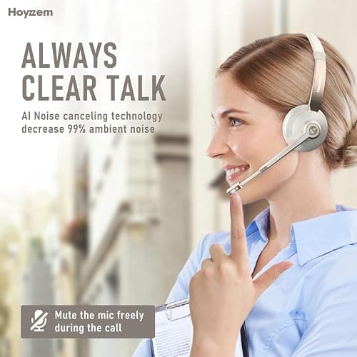 Bluetooth Headset, Wireless Headphones with Microphone Noise Canceling & USB Dongle, V5.0 Trucker Bluetooth Headset with Mic Mute & Charge Dock for PC/Laptop/Phone/Meeting/CallCenter/Office Gold thumbnail 5