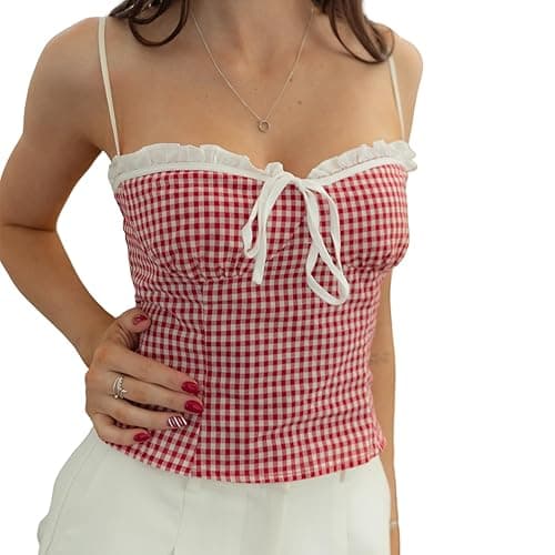 Usweetie Women's Camisole Tank Tops Summer Y2k Going Out Print Spaghetti Strap Cami Tank Top - G1 Gingham Red - Small