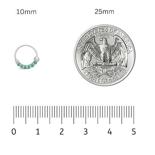 Handmade Silver Pair Small 10MM Cartilgae Helix Piercing Beaded Hoop Earrings, 925 Sterling Silver, Thin 22Gauge Turquoise Color Beads Hoops for women, By Miya Jewelry Creations thumbnail 2