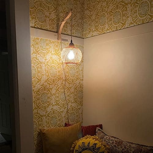 Frideko Bamboo Lantern Plug in Wall Sconces Wicker Wall Lamp with Plug in Cord Hand Woven Rattan Wall Light Farmhouse Rustic Wall Sconces Boho Sconces Wall Lighting for Living Room Bedroom thumbnail 7