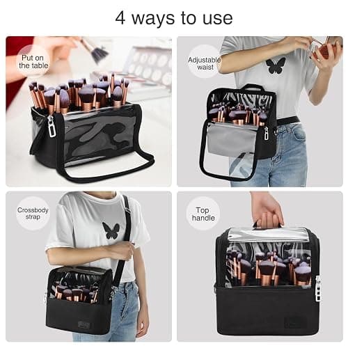 Makeup Brush Bag, Makeup Brush Holder Travel Stand-up Makeup Cup Large Makeup Brush Organizer Case Professional Cosmetic Bag Artist Storage Bag with Adjustable Divider (Large, Black) thumbnail 6