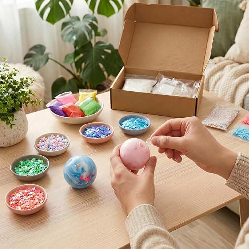 DIY Stress Ball Making Kit, Easy DIY- 9 TPR Skins, 12 Colors Light Clay, Round Building Blocks Complete Squishy Maker Kit with Various Fillers, Handmade Squishy Stress Balls for Adult Office & Anxiety thumbnail 2