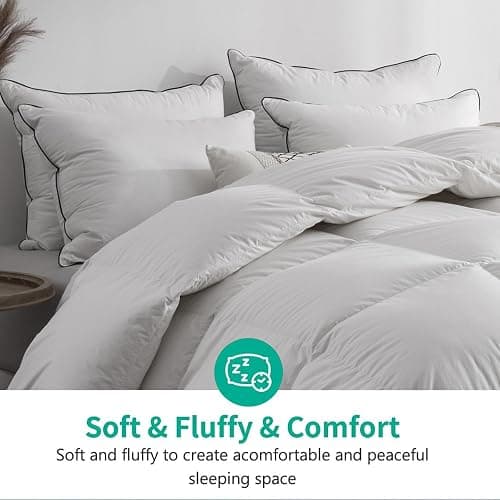 APSMILE Queen Size Feathers Down Comforter - Ultra Soft All Seasons 100% Organic Cotton Feathers Down Duvet Insert Medium Warm Quilted Bed Comforter with Corner Tabs (90x90,Ivory White) thumbnail 2