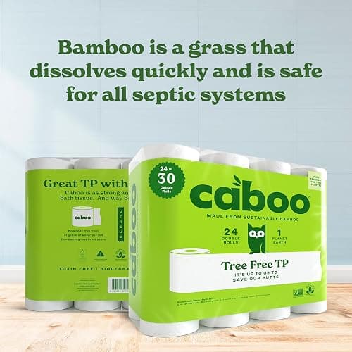 Caboo 100% Bamboo Toilet Paper, 24 Rolls | Sustainable, Tree Free, Septic Safe, Non Toxic, Chemical Free, Lint Free | 2 Ply Toilet Tissue, Pack of 24 Double Rolls, 300 Sheets Per Roll thumbnail 6