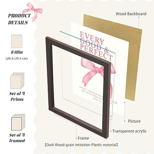 LARTSFRO Coquette Pink Bow Wall Art Decor Posters, Pink Bow Room Bedroom Bathroom Dorm Wall Art Decor Aesthetic for College Teen Girls Gifts, Inspirational Bible Verses Bow Wall Decor, 10x8 Inch Set of 4 Pcs Bow Pictures (DARK FRAMED) thumbnail 2