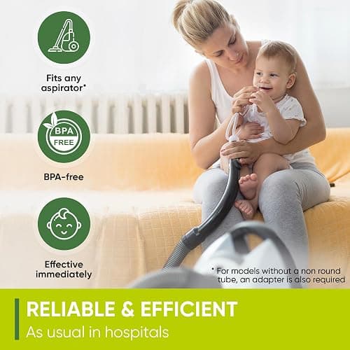 Airmed's Vac Nasal Aspirator Baby. CLINICALLY TESTED, SAFE and GENTLE. Baby nose sucker with 2 suction heads and cleaning brush. Safe and gentle baby nasal aspirator with strength of a vacuum cleaner thumbnail 6