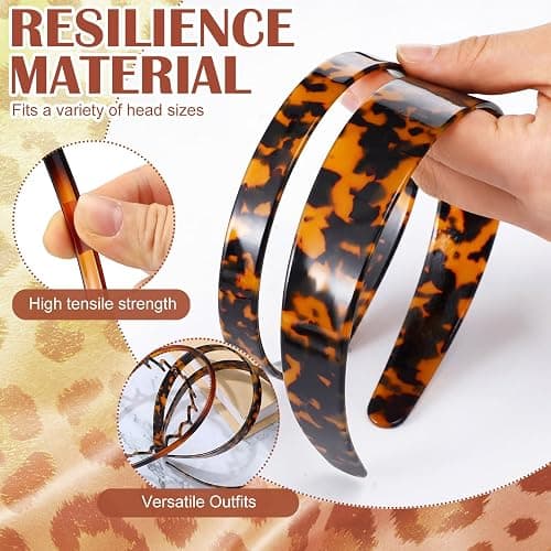 Wavyknot 4 Pcs Tortoise Shell Headband for Women Acetate Resin Styling Tortoise Hair Band in Thin Thick Wavy Wide 4 Design Fashion Women Girls Hair Accessories(French) thumbnail 3