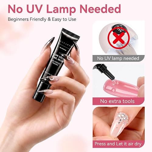 Makartt Press On Nail Glue: No UV Lamp Needed, 20s Air Dry Adjustable for Beginners, Strong Hold, Semi-solid Precise Control, Easy for Press-On Users At-home Application, HEMA-Free for Sensitive Nails thumbnail 3