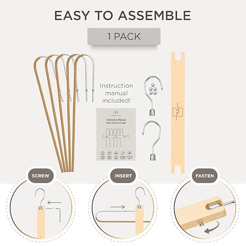 MORALVE Pants Hangers Space Saving - European Beechwood Scarf and Jean Hangers - Closet Organizer and Space Saver Pant Rack, Leggings Hanger, and Scarf Holder with 360° Swivel Hook (1 Pack) thumbnail 7