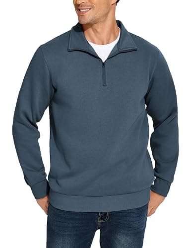 PINSPARK Men's Quarter Zip Pullover Sweatshirts Mock Neck Casual Long Sleeve Fall Winter Warm Fleece Cotton Sweatshirt - Image 1