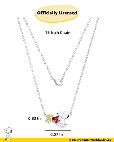Peanuts Official Snoopy & Woodstock Necklaces – Silver Flash-Plated with Red Crystal or Charm Accents, Licensed Jewelry thumbnail 4