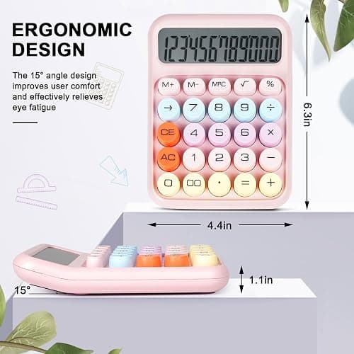 DANRONG Mechanical Switch Calculator with Big Buttons, Calculators Desktop, 12 Digits, Large LCD Display, Desk Calculator, Cute Pink Calculators for Teachers Students Basic Office (Pink) thumbnail 2