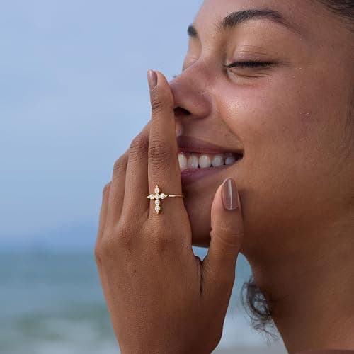 STORYJEWELLERY Cross Rings for Women, Purity Ring, Gold Plated Christian Rings for Women, Dainty Thin Ring, Religious Jewelry, Confirmation and Baptism Gifts thumbnail 2