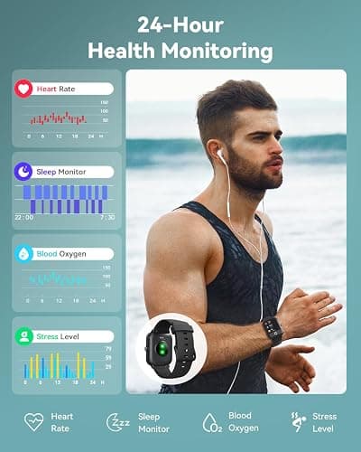 Smart Watches for Women/Men, Smart Watch for Android Phones and iPhone Compatible, Alexa Built-in, 1.8" Fitness Watches for Women, IP68 Waterproof /Bluetooth Call, Heart Rate/Sleep Monitor, Black thumbnail 5