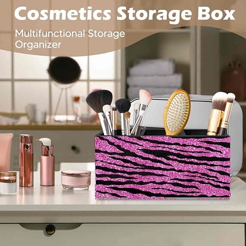DILSJ Hot Pink Zebra Print Pen Pencil Holder Organizer for Desk, Mcbling Room Decor, Y2k Decor Mcbling Wooden Box Signs for Home Office Desk Tabletop Decoration thumbnail 5