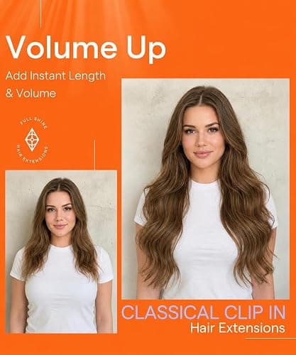 Full Shine Human Hair Clip in Extensions | Light Brown Clip in Hair Extensions Human Hair, for Cheer, 20 Inch 7 Pcs 120g thumbnail 6