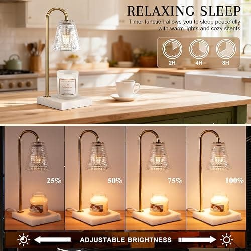 Hong-in Modern Gold and Marble Candle Warmer Lamp with Textured Glass Shade, Elegant Candle Lamp for Bedroom Living Room Kitchen, Luxury Home Decor Accent Lamp,Birthday Gift for Women thumbnail 3