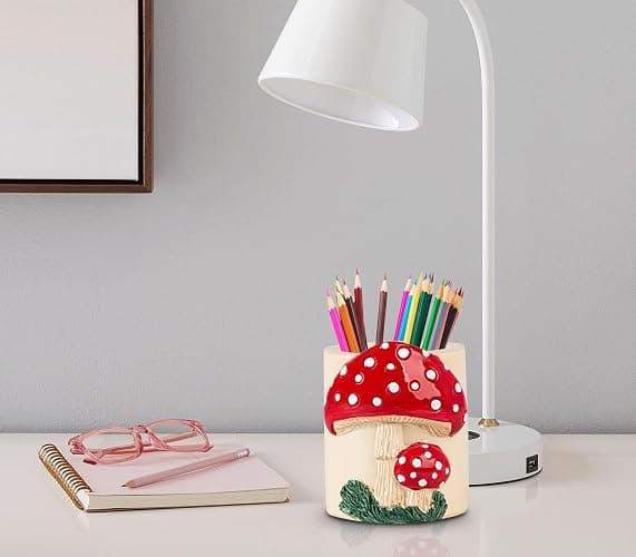 dgudgu Mushroom Resin Pencil Holder & Pen Organizer - Cute Desk Pencil Holders With Multiple Compartments thumbnail 4