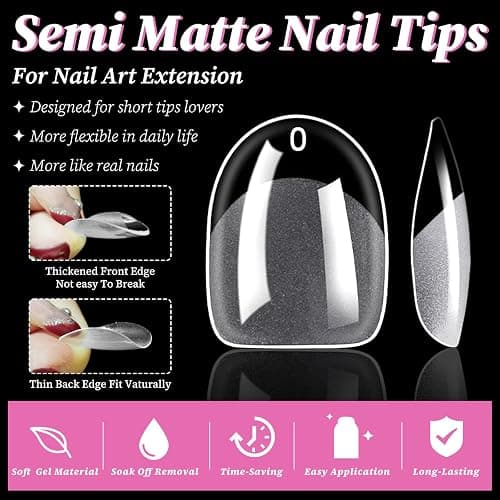 300pc Extra Short Oval Nail Tips Clear Fake Nails Tip Soft Gel Nail Tips | Clear Press on Nails Short Round Almond Acrylic Nails Tip Full Cover False Nail XS Artificial Fingernail for Nail Extensions thumbnail 4