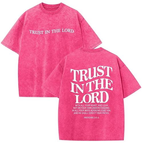 Wrenpies Mens Oversized Christian Shirts God Faith Jesus Religious Tshirts Trust in The Lord Bible Verse Tees Acid Wash Tops - Image 1