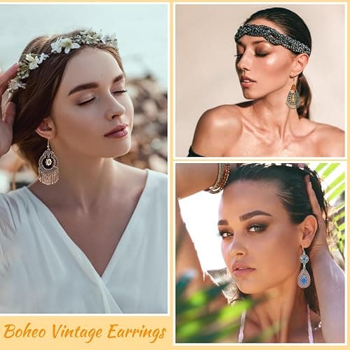 Vintage Drop Dangle Earrings for Women, Trendy Bohemia Vintage Statement Earrings for Women, Ethnic Tribal Geometric Dangle Earring, Boho Filigree Jewelry for Party, Wedding, Gift thumbnail 5