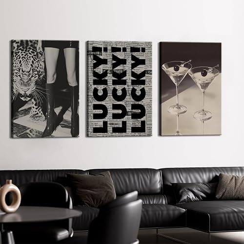Trendy Leopard Canvas Wall Art Fashion Cheetah Lucky Martini Wall Decor Pictures Funky Vintage Preppy Luxury Aesthetic Posters Prints for Girly Bedroom Apartment Dorm Decoration 12x16in thumbnail 3