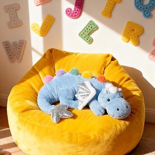 ARELUX Large 34in Cute Dragon Stuffed Animals Plush Toy Soft Sky Blue Pterosaur Plushie Giant Fuzzy Dinosaur Pillow Plushies with White Wings Cuddly for Friends Family Member thumbnail 3