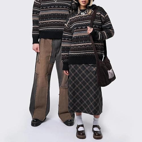 Women Y2K Argyle Striped Pullover Sweater Casual Long Sleeve Round Neck Vintage Preppy Style Pullover Knitwear thumbnail 3
