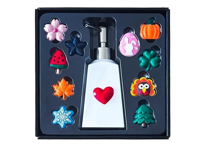 Nestriculus Seasonal Soap Dispenser with 11 Interchangeable Magnets - Seasonal Decor - Farmhouse Bathroom Kitchen Decor (Resin,Built in Magnet) - 8.82oz (Silver) - Image 1