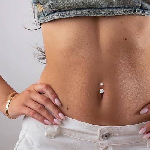 DAILI Gold Belly Button Ring,14G Surgical Stainless Steel Non Tarnish Belly Rings,Hypoallergenic Lightweight Pink Cute CZ Heart Bow Dangle Navel Piercing jewelry for Women thumbnail 5