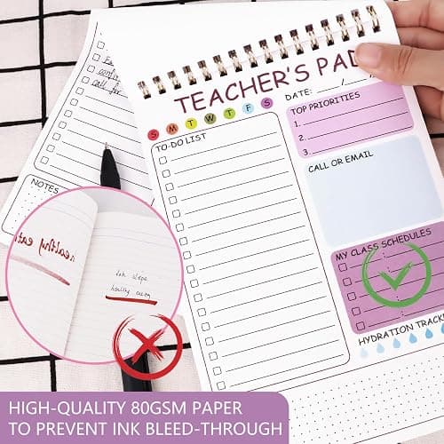 Teacher To Do List Notepad, 8.3x5.8 Inch Teacher Notepad, Spiral Checklist Notebook for Class Schedules, Daily Planner, School Tasks and Goal Setting (Purple) thumbnail 5