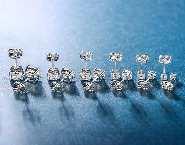 18K White Gold Plated 4 Pong Round Clear Cubic Zirconia Stud Earring Pack of 6 Pairs (6 Pairs) thumbnail 7