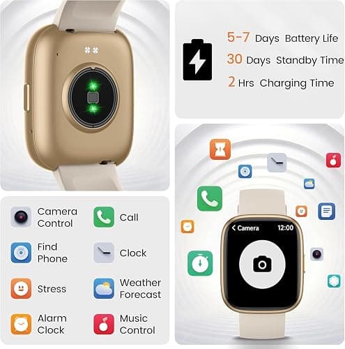 Smart Watch with Alexa Built-in, 1.83" HD Touchscreen Fitness Tracker with Bluetooth Calling, Fitness Watch with Heart Rate/Sleep Monitor/120+ Sports, IP68 Waterproof Smartwatch for Android iOS, Cream thumbnail 7
