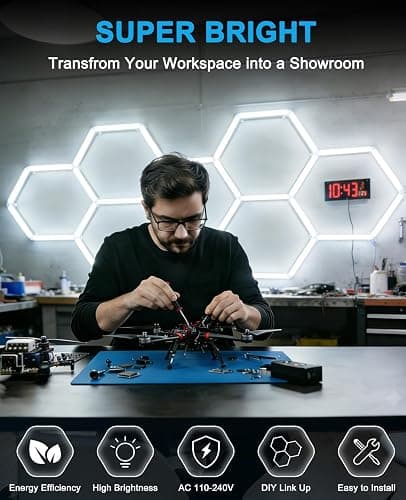 Hexagon Garage Lights: Hexagon led Gym Lights 26520LM DIY Car Detailing Ceiling LED Shop Light for Basement Warehouse Workshop Barbershop Car Care Wash Room Auto Beauty Exhibition Hall 5 Grids 6500K thumbnail 3
