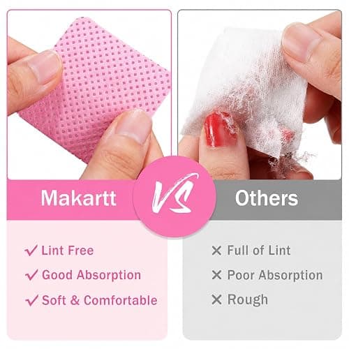 Makartt Lint-Free Nail Wipes – 1000PCS Pink Nail Polish Remover Pads, Super Absorbent Soft Dry Wipes for Nail Prep, Gel Polish Removal, Eyelash Extension Glue Cleaning, Non-Woven Fabric thumbnail 5