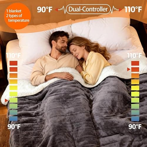 DANENOSA Electric Heated Blanket Queen Size 84''x90'' Soft Flannel & Sherpa Electric Blanket with 10 Heating Levels, Automatically Shut Down After 8h with Overheat Protection Machine Washable thumbnail 3
