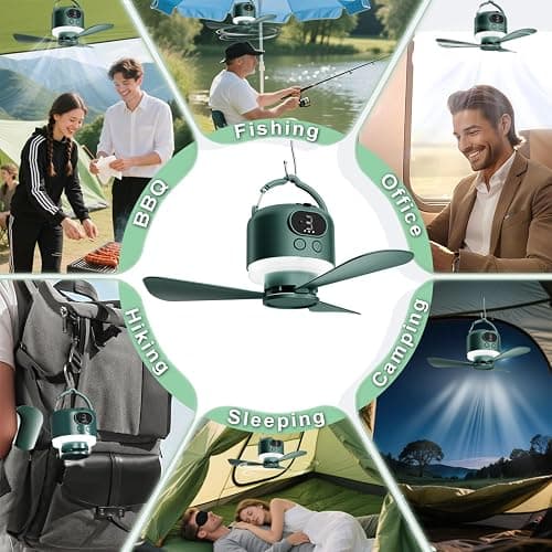 geonfi 11" Tent Fan with Light & Remote, Camping Ceiling Fan with 10040mAh Rechargeable Battery, Portable Hanging Fan for Tent, RV, Canopy, Outdoor Camping (Green, Centimeters, 28.9) thumbnail 5