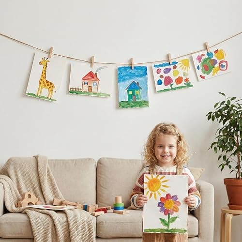 100 Pcs Wooden Clothespins for Photo Hanging Display, Mini Clothes Pins with String, Photo Display Hanging Clips for Crafts Pictures Photos Home Birthday Wedding Party Decoration thumbnail 4