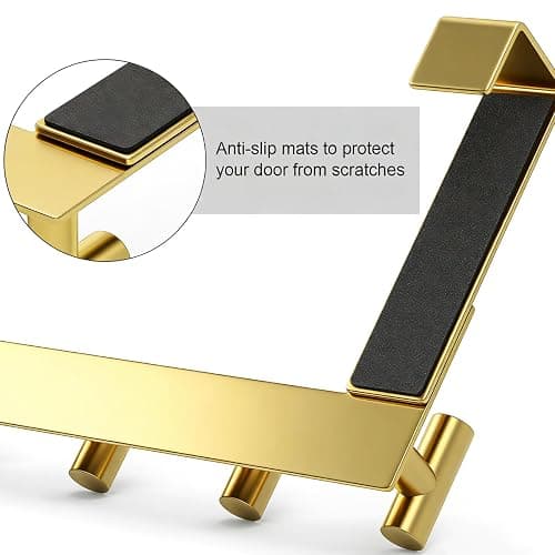 PMMASTO Over The Door Hooks, Fits 1-3/4" Thick Door No Drill Hooks for Closet Bathroom Bedroom Organization, Hanger for Coat Towel Robe (Gold, 5 T-Hooks) thumbnail 3