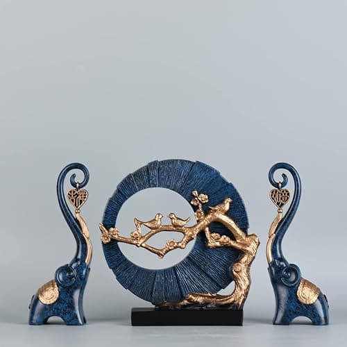 Blue Elephant Statue 2 Piece Set, Blue Home Decor, Love Elephant Statue Home Decor, Elephant Gifts for Women, Office, Shelf, Home Living Room Decor thumbnail 8