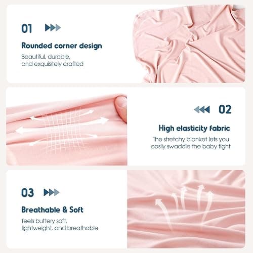 GRSSDER 3 Pack Newborn Swaddle Blankets for Girls, Ultra Soft Stretchy Jersey Knit Extra Large Size 33 x 44 Receiving Blankets for Easy Swaddling Baby Snug and Cozy thumbnail 5