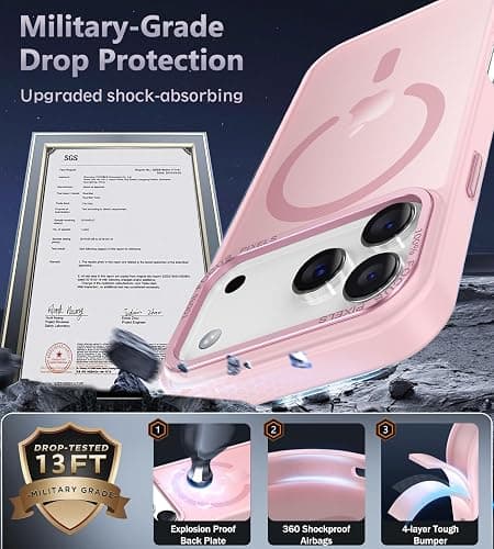 Newfuture Magnetic for iPhone 17 Pro Max Case Matte Shockproof, Tender Pink | Military Drop Protection, Slim Matte Anti-Fingerprint, Compatible with Magsafe, Camera Guard, Translucent Protective Cover thumbnail 5