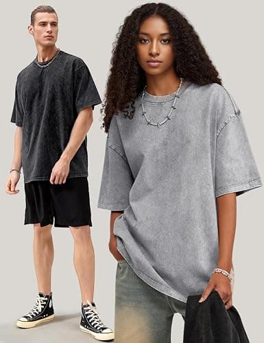 Wyeysyt 3 Pack Oversized Tshirts for Women Vintage Washed Baggy Tees Cotton Short Sleeves Acid Shirts Unisex Tops thumbnail 6